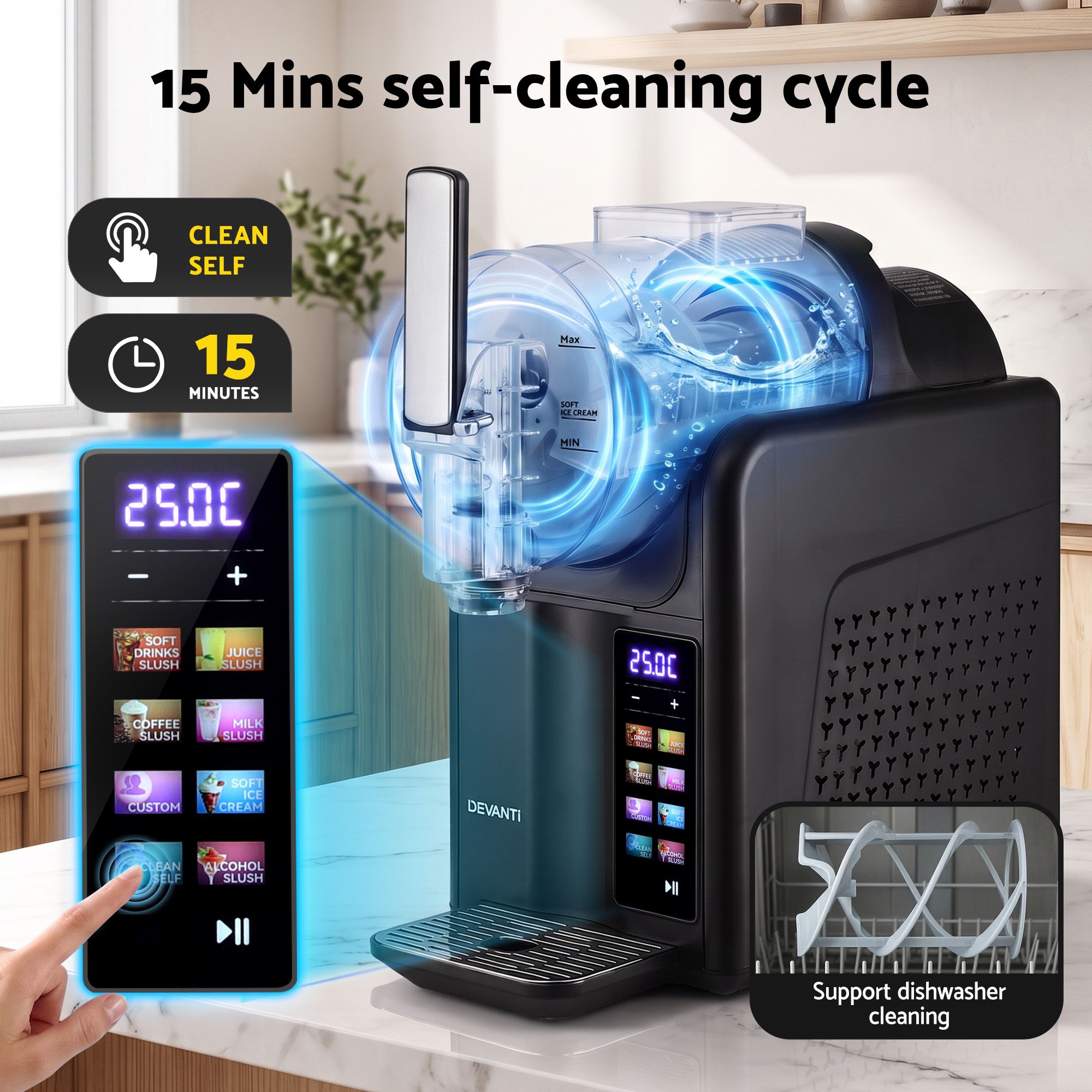 Devanti Slushie Machine 2L Frozen Drink Maker Ice Cream Cocktail Slush Maker Black