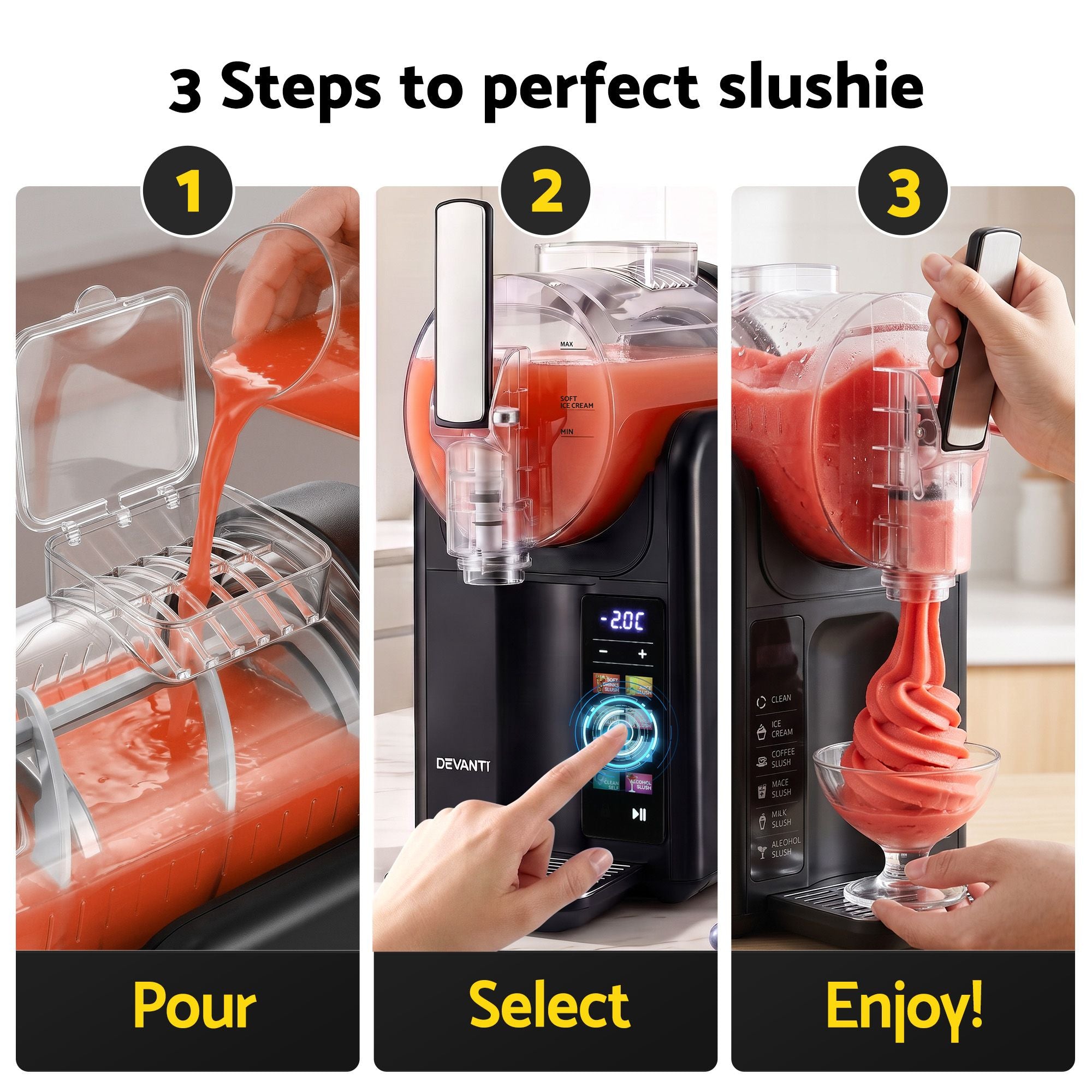 Devanti Slushie Machine 2L Frozen Drink Maker Ice Cream Cocktail Slush Maker Black