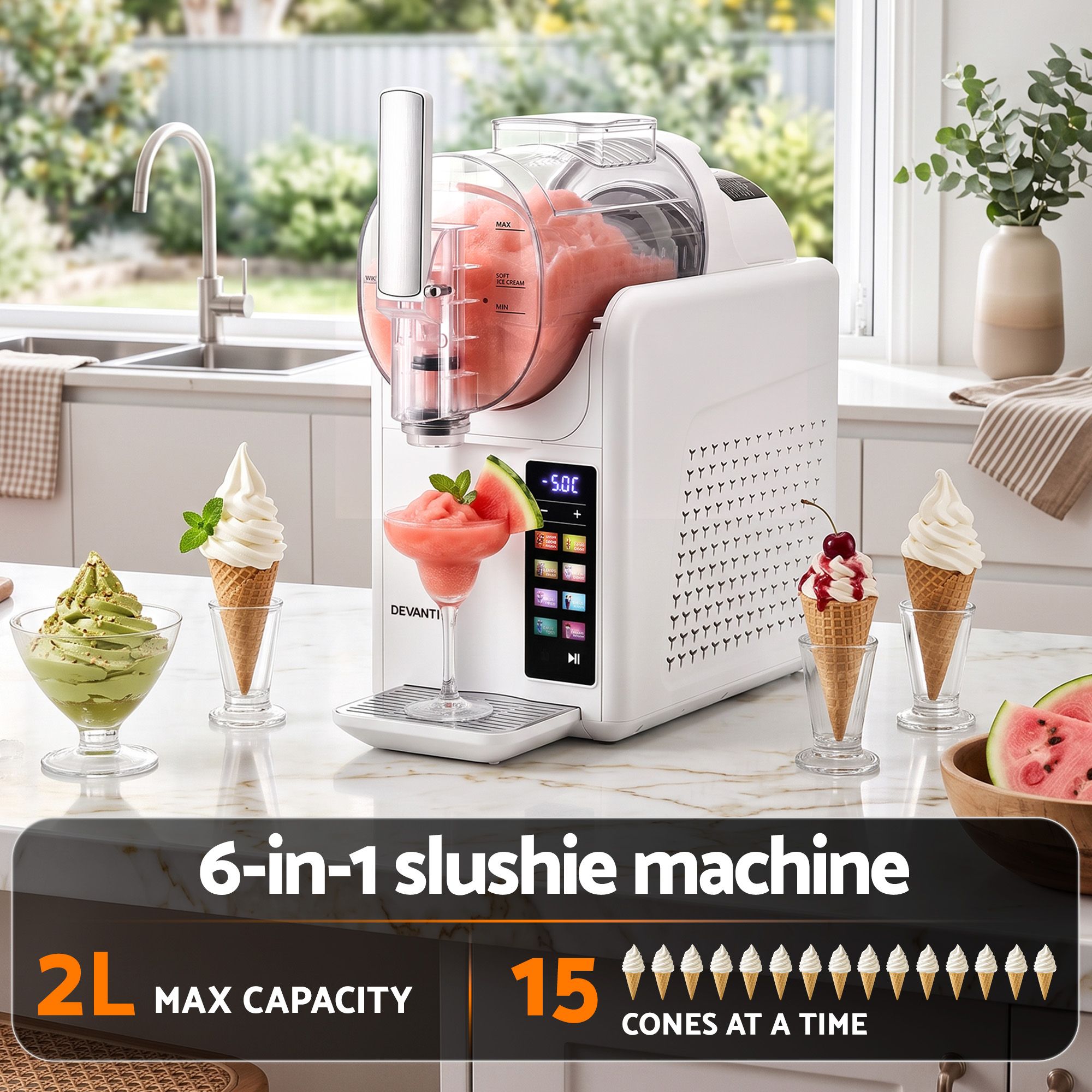 Devanti Slushie Machine 2L Frozen Drink Maker Ice Cream Cocktail Slush Maker White