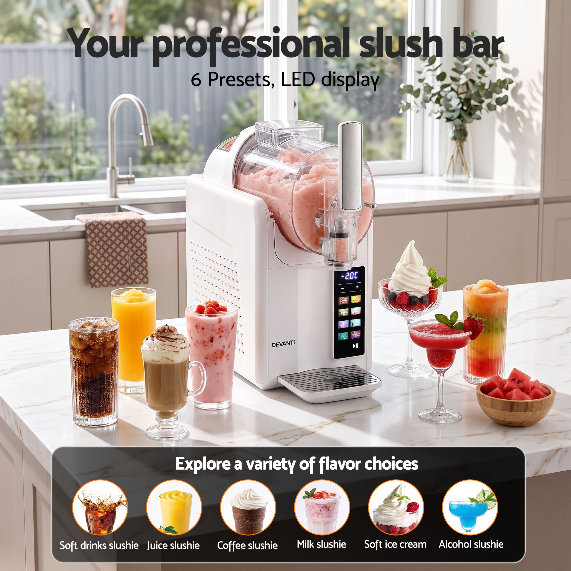 Devanti Slushie Machine 2L Frozen Drink Maker Ice Cream Cocktail Slush Maker White