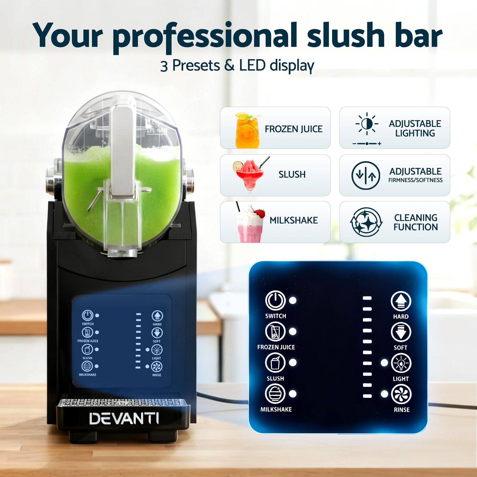 Devanti 1.8L Slushie Machine Maker Frozen Smoothies Milkshakes Black SLS-HXR-18L-BK
