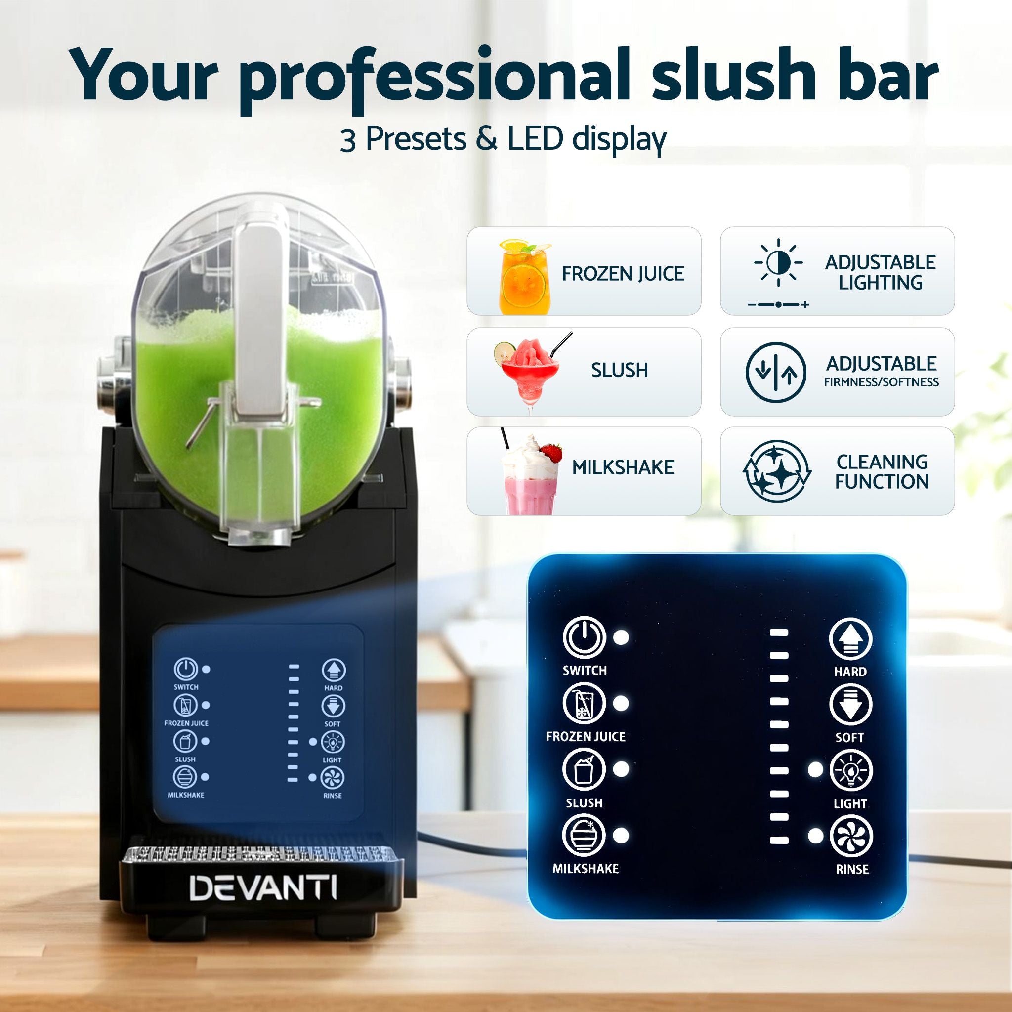 Devanti 1.8L Slushie Machine Maker Frozen Smoothies Milkshakes Black SLS-HXR-18L-BK