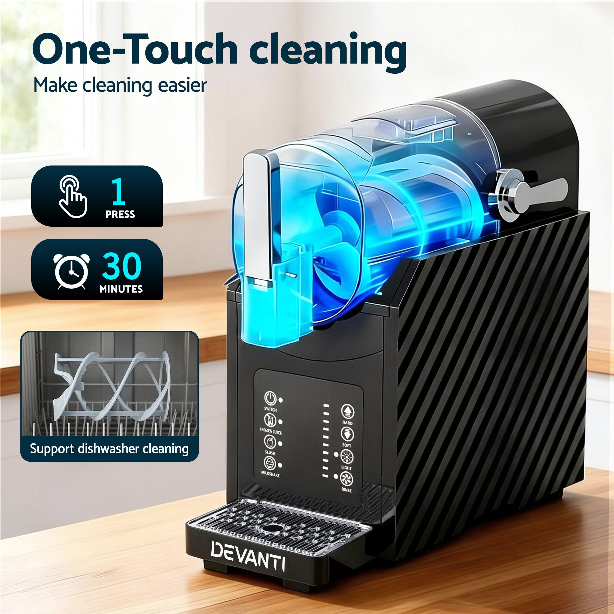 Devanti 1.8L Slushie Machine Maker Frozen Smoothies Milkshakes Black SLS-HXR-18L-BK