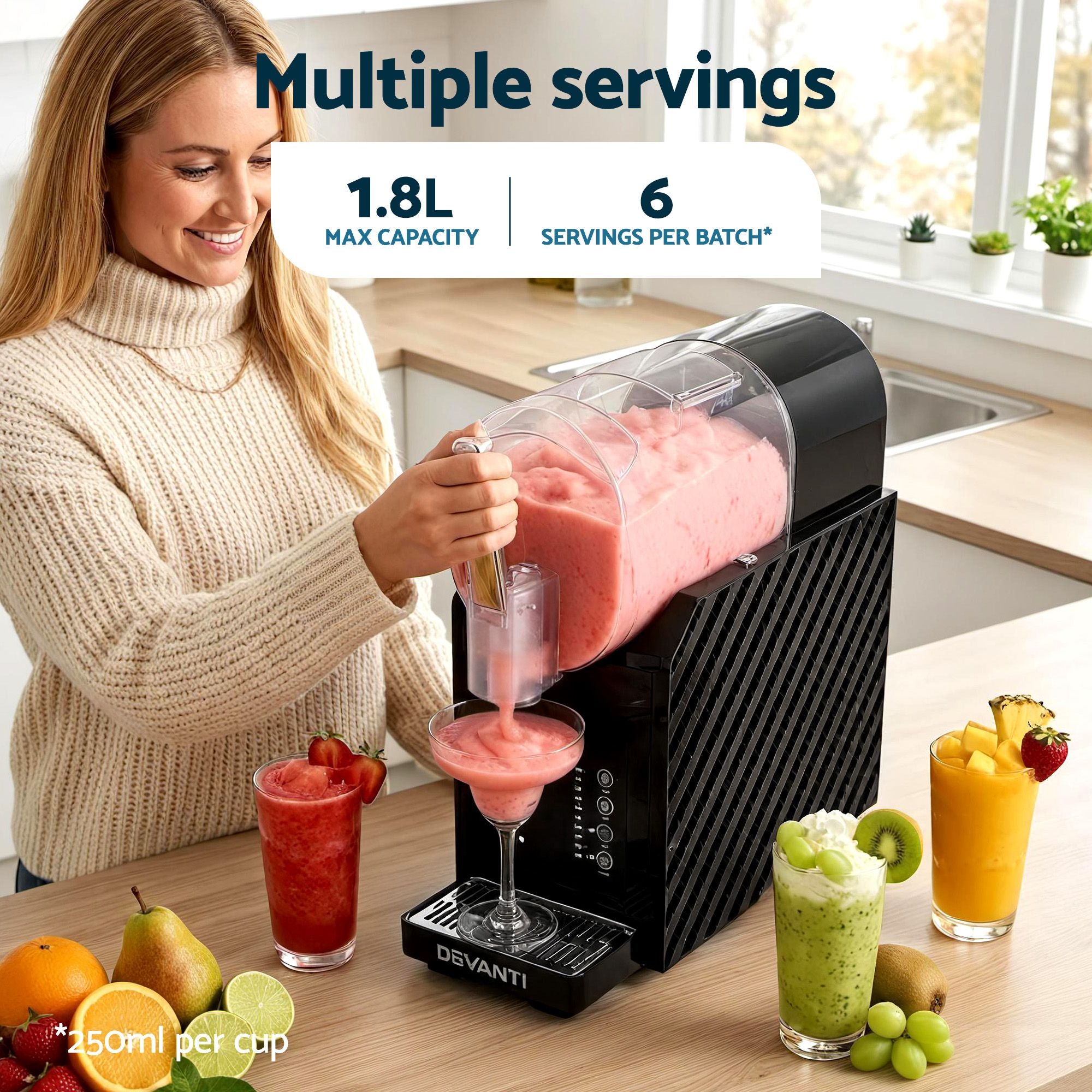 Devanti 1.8L Slushie Machine Maker Frozen Smoothies Milkshakes Black SLS-HXR-18L-BK