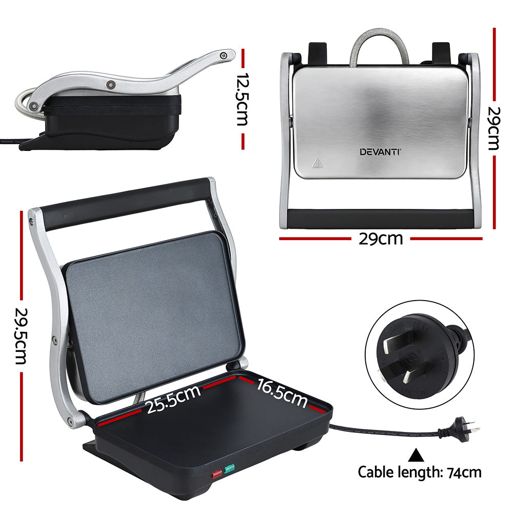 Devanti 3 in 1 Sandwich Maker Steak Press Grill 1000W SM-1SET-BK