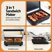 Devanti 3 in 1 Sandwich Maker Steak Press Grill 1000W SM-1SET-BK