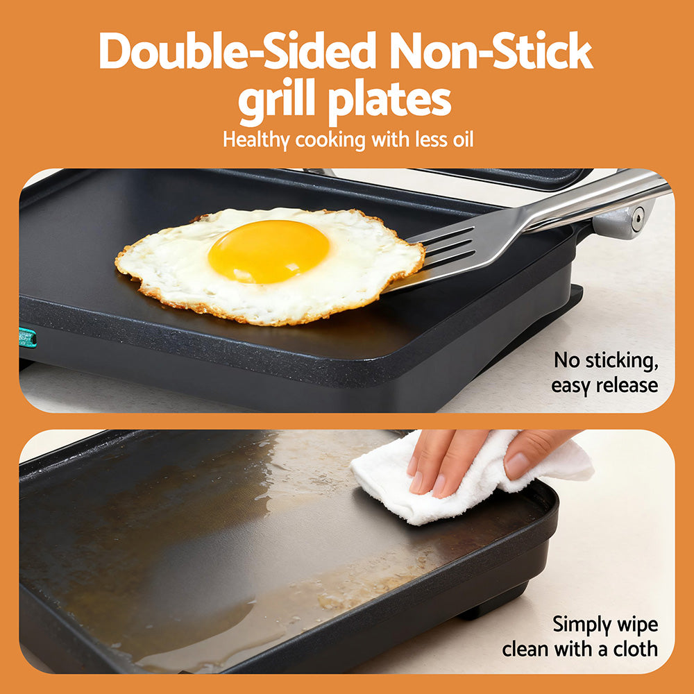 Devanti 3 in 1 Sandwich Maker Steak Press Grill 1000W SM-1SET-BK