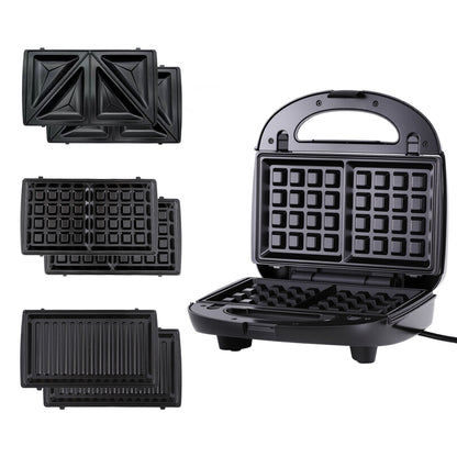 Devanti 3-in-1 Sandwich Press Waffle Maker Panini Press Grill 850W SM-3IN1-BK