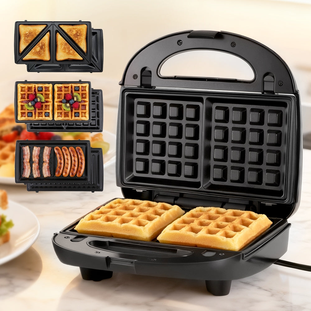 Devanti 3-in-1 Sandwich Press Waffle Maker Panini Press Grill 850W SM-3IN1-BK