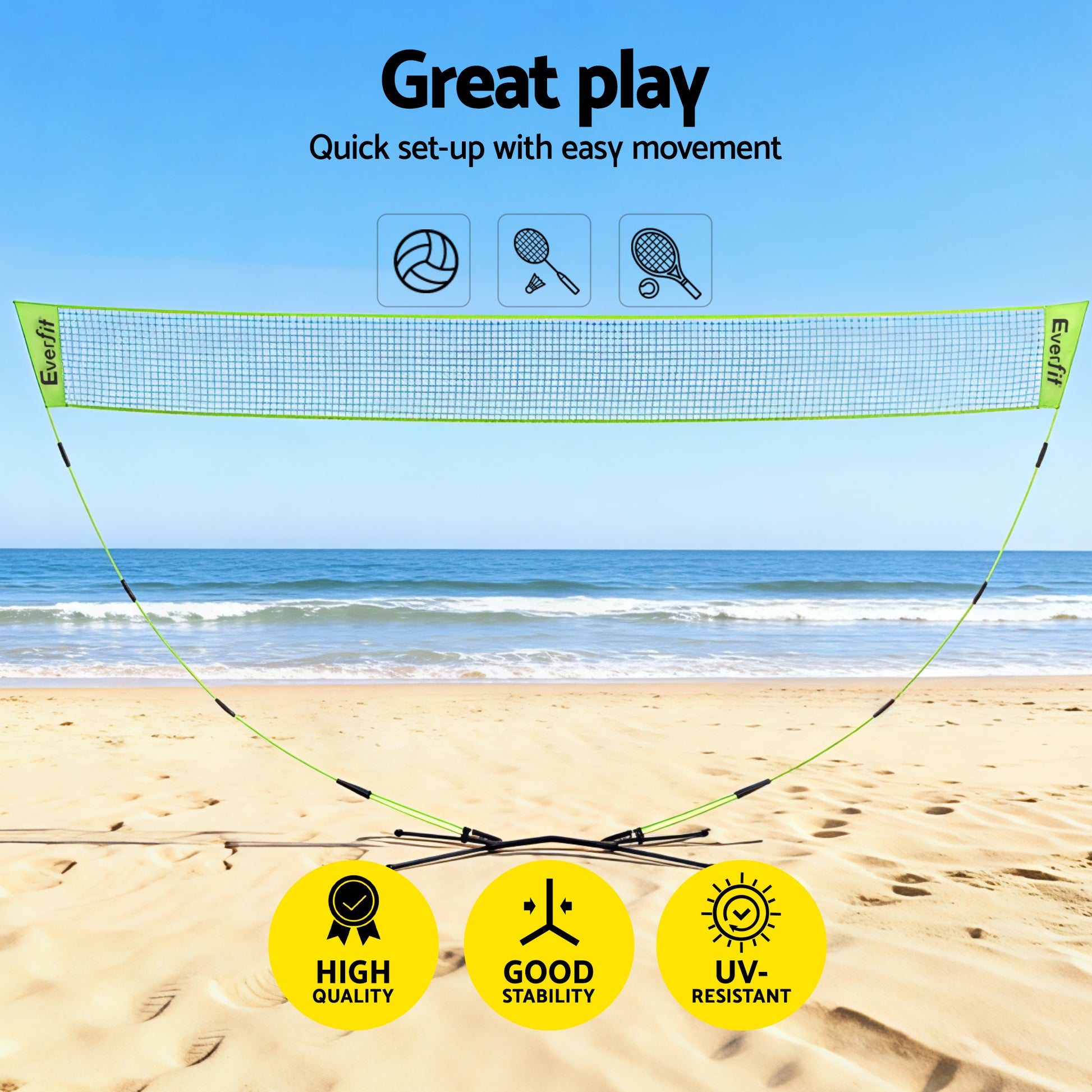 Everfit 3M Badminton Tennis Net Portable Volleyball Kit Yellow SN-B-PB-YE