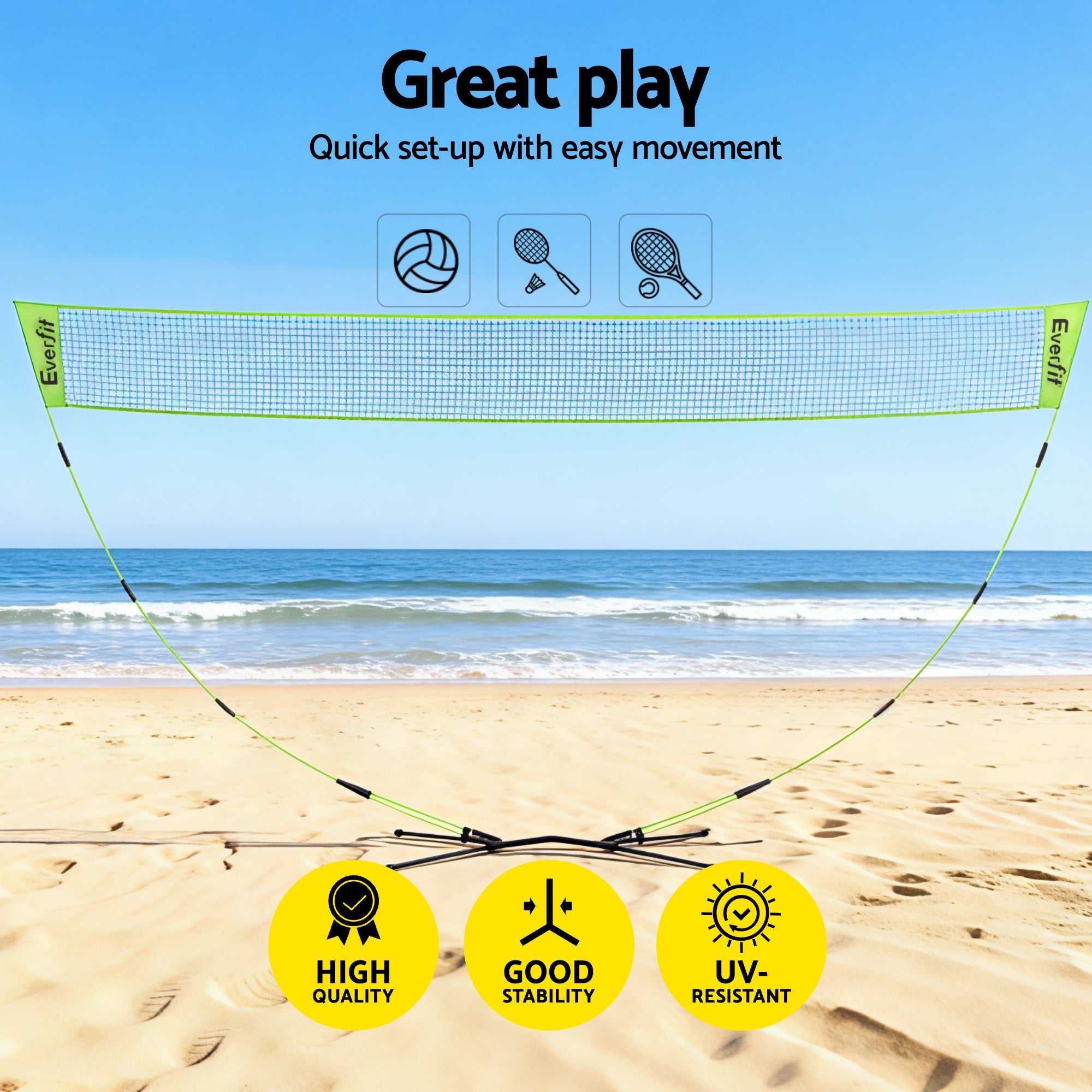 Everfit 3M Badminton Tennis Net Portable Volleyball Kit Yellow SN-B-PB-YE