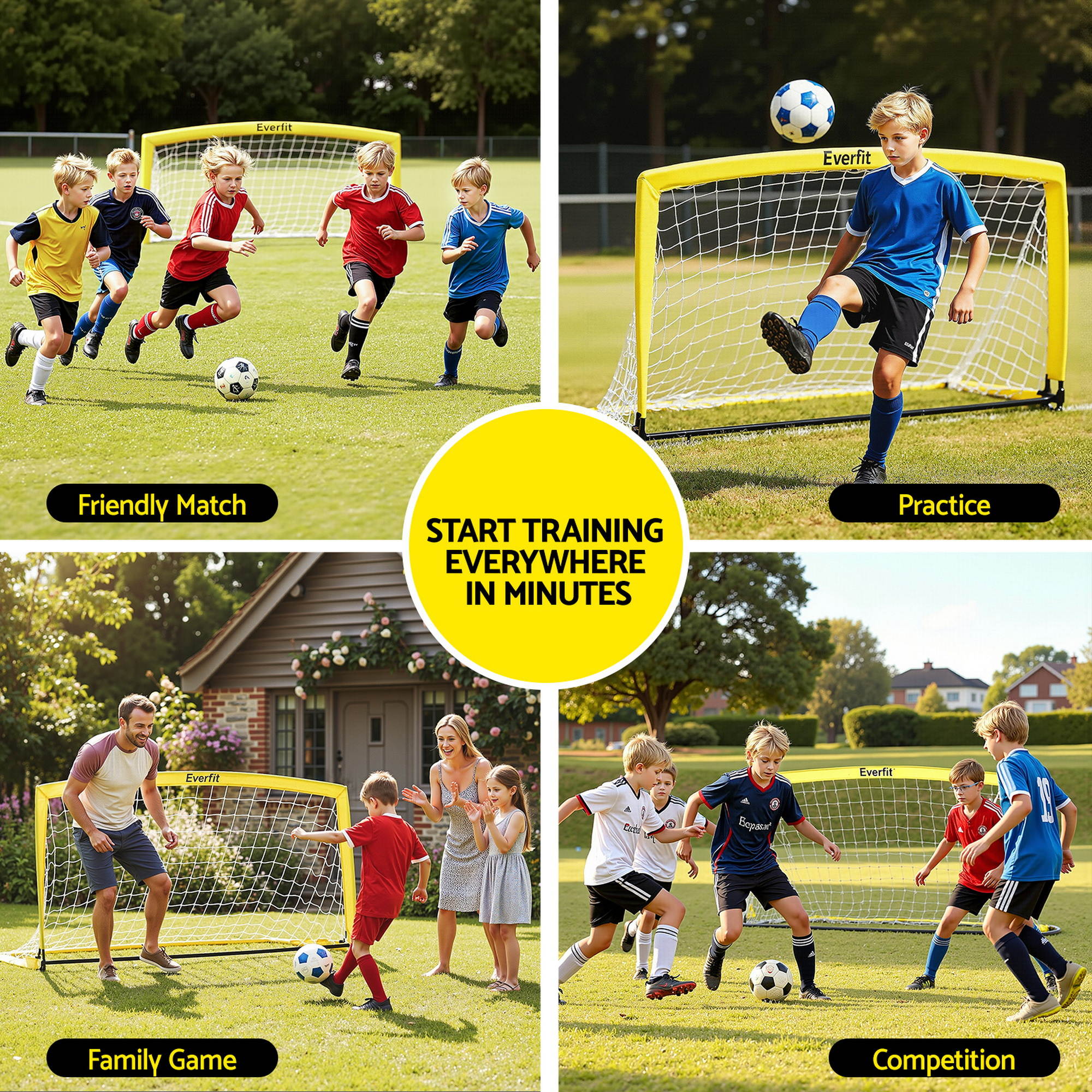 Everfit 2m Football Soccer Net Portable Goal Net Rebounder Sports Training SN-B-PUP-YE