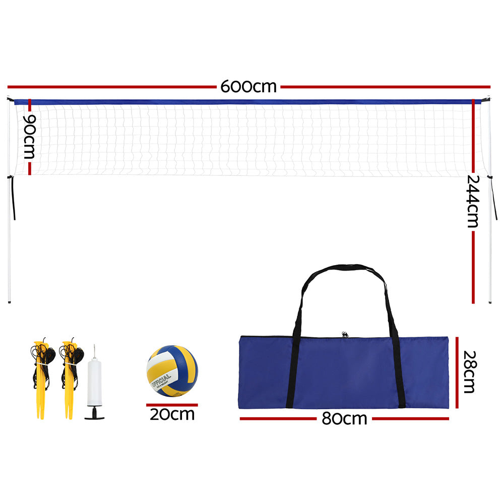 Everfit 6M Portable Volleyball Net Set Adjustable Height Multi-Sport Net with Ball and Bag SN-B-VLB-6M-BL