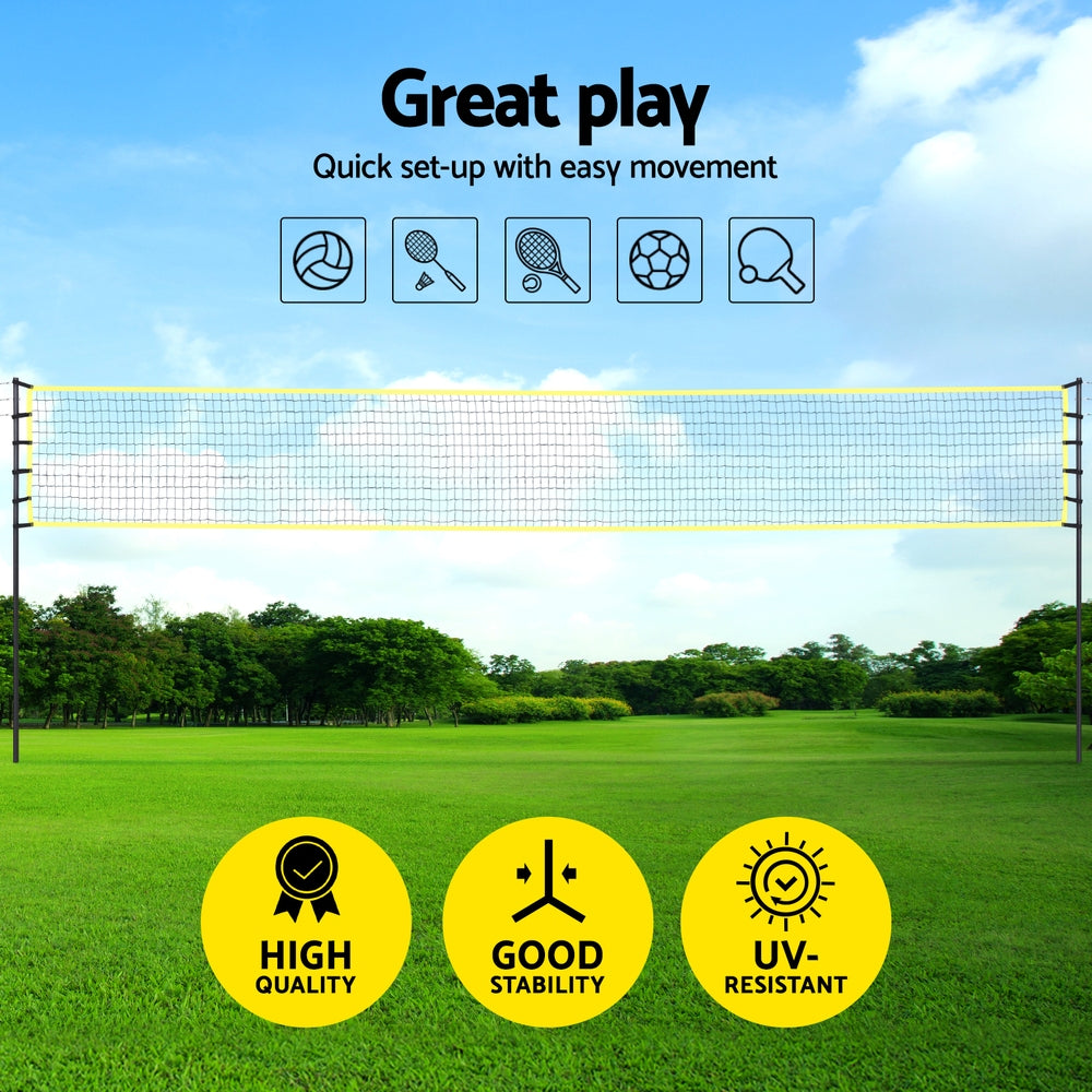Everfit 9M Portable Volleyball Net Set with Ball Boundary Lines Badminton Tennis SN-B-VLB-9M-YE