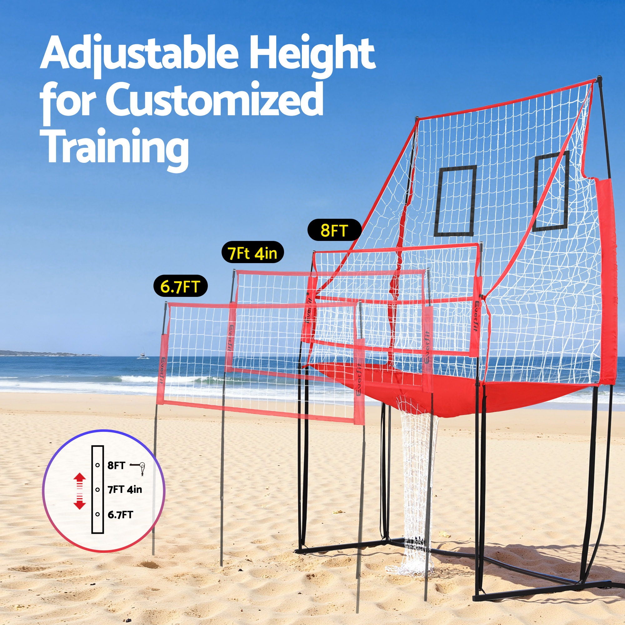 Everfit 8ft Volleyball Net Training Equipment Adjustable Height Portable with Ball and Bag SN-B-VLB-FS-RE