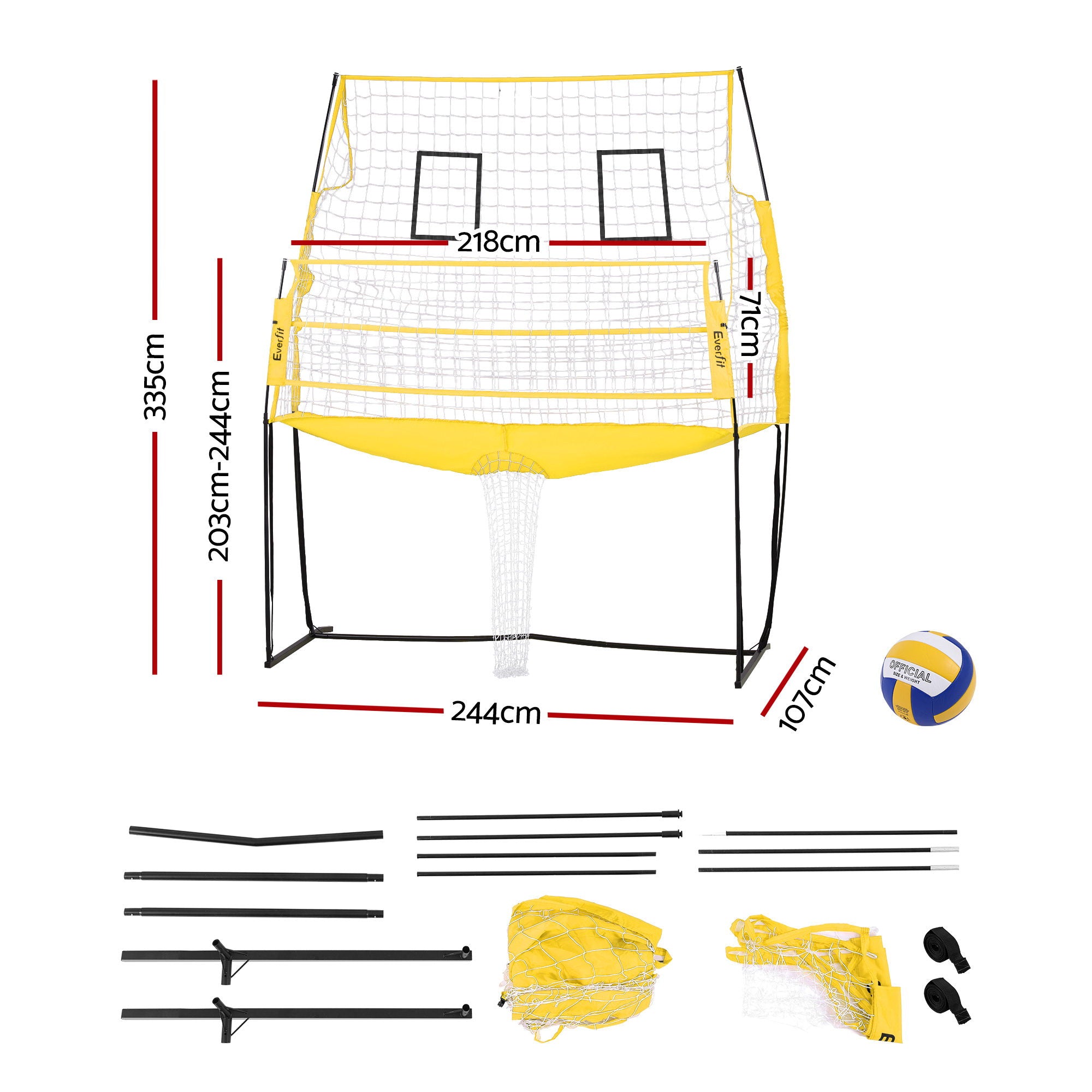 Everfit 8ft Volleyball Net Free-standing Adjustable Height Portable with Ball and Bag SN-B-VLB-FS-YE