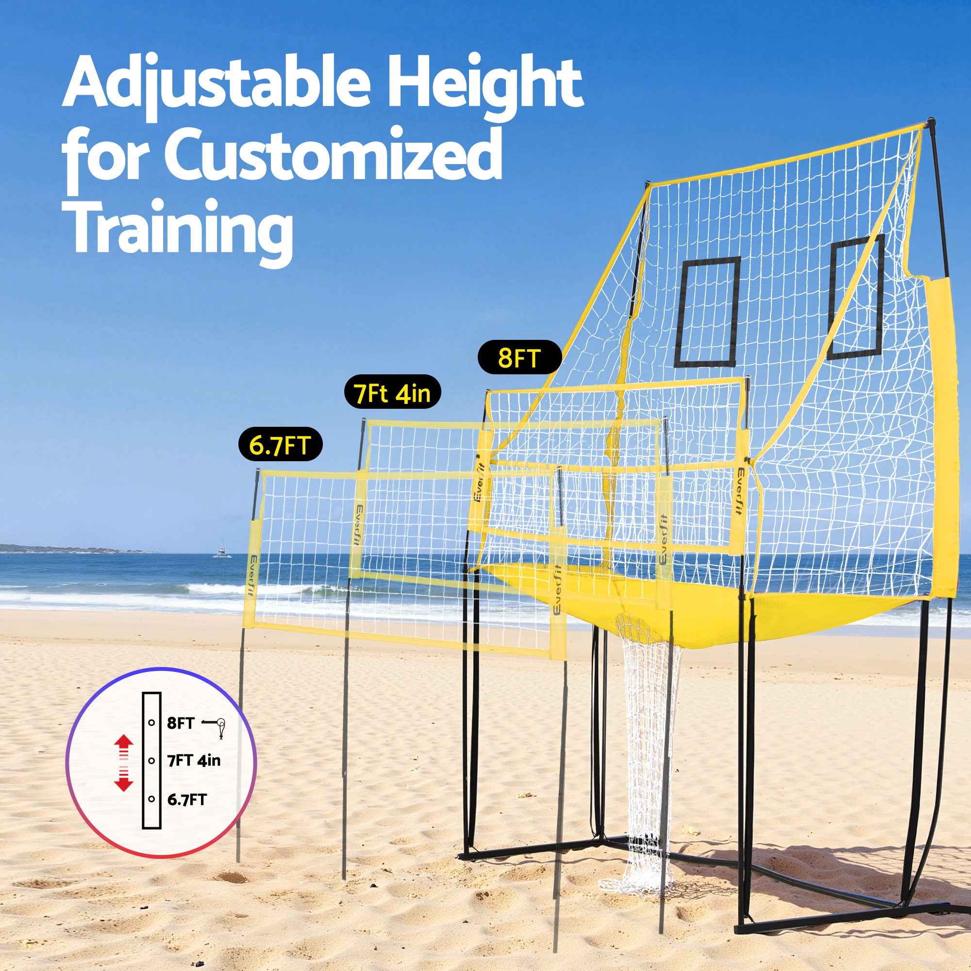 Everfit 8ft Volleyball Net Free-standing Adjustable Height Portable with Ball and Bag SN-B-VLB-FS-YE