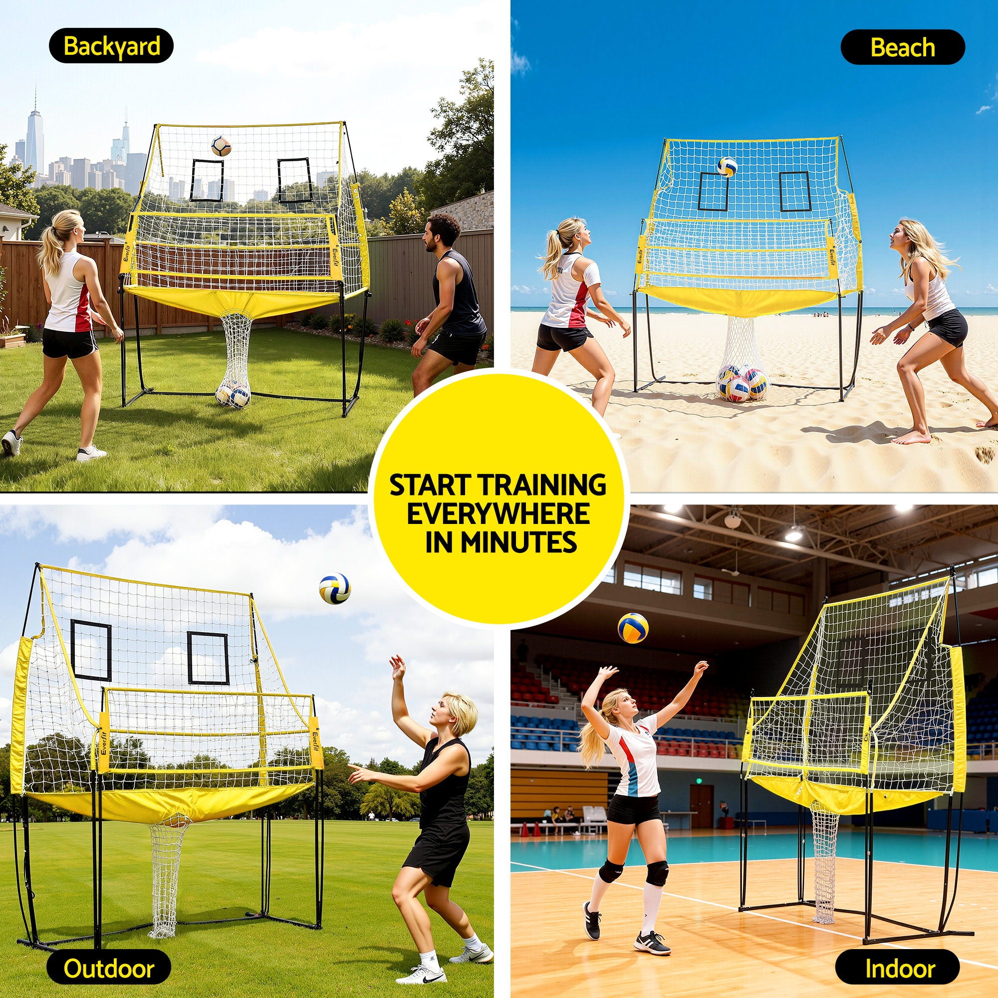 Everfit 8ft Volleyball Net Free-standing Adjustable Height Portable with Ball and Bag SN-B-VLB-FS-YE