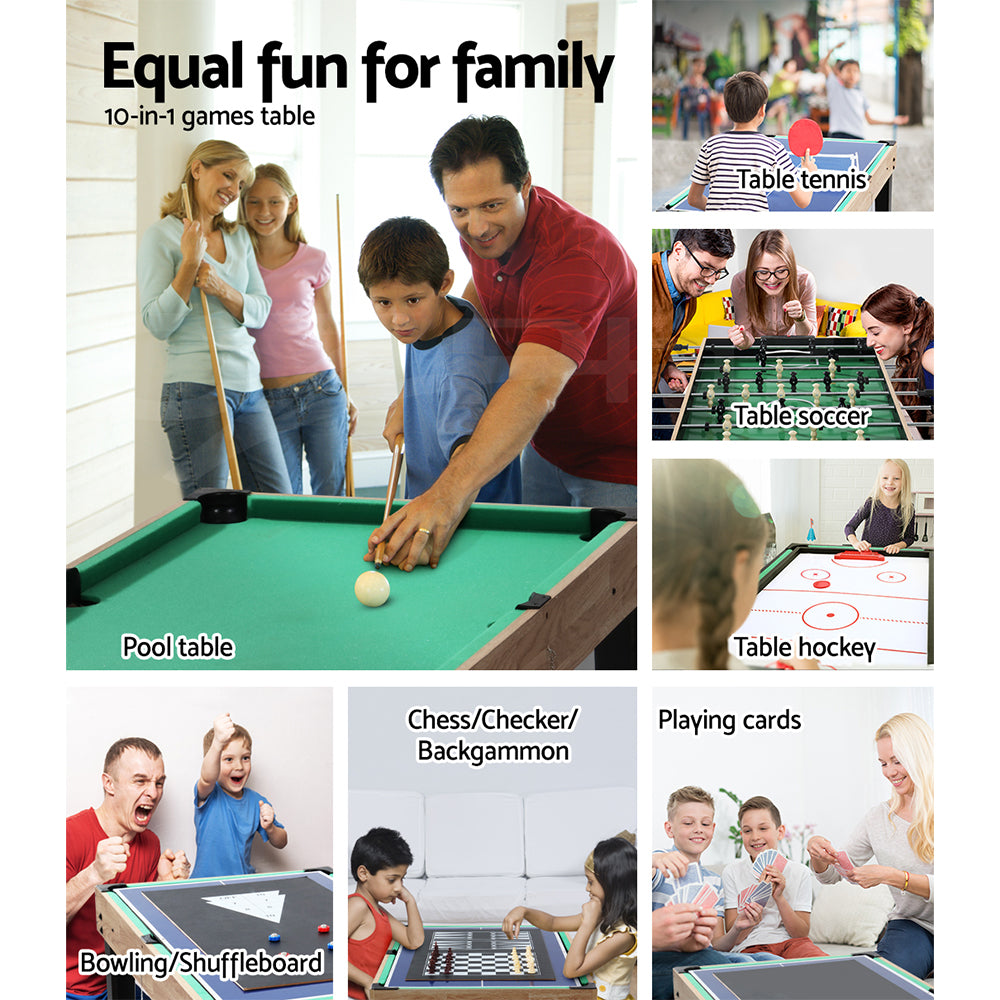 10-in-1 Games Table Soccer Foosball Pool Table Tennis Air Hockey Chess Cards SOCCER-4T-121-10IN