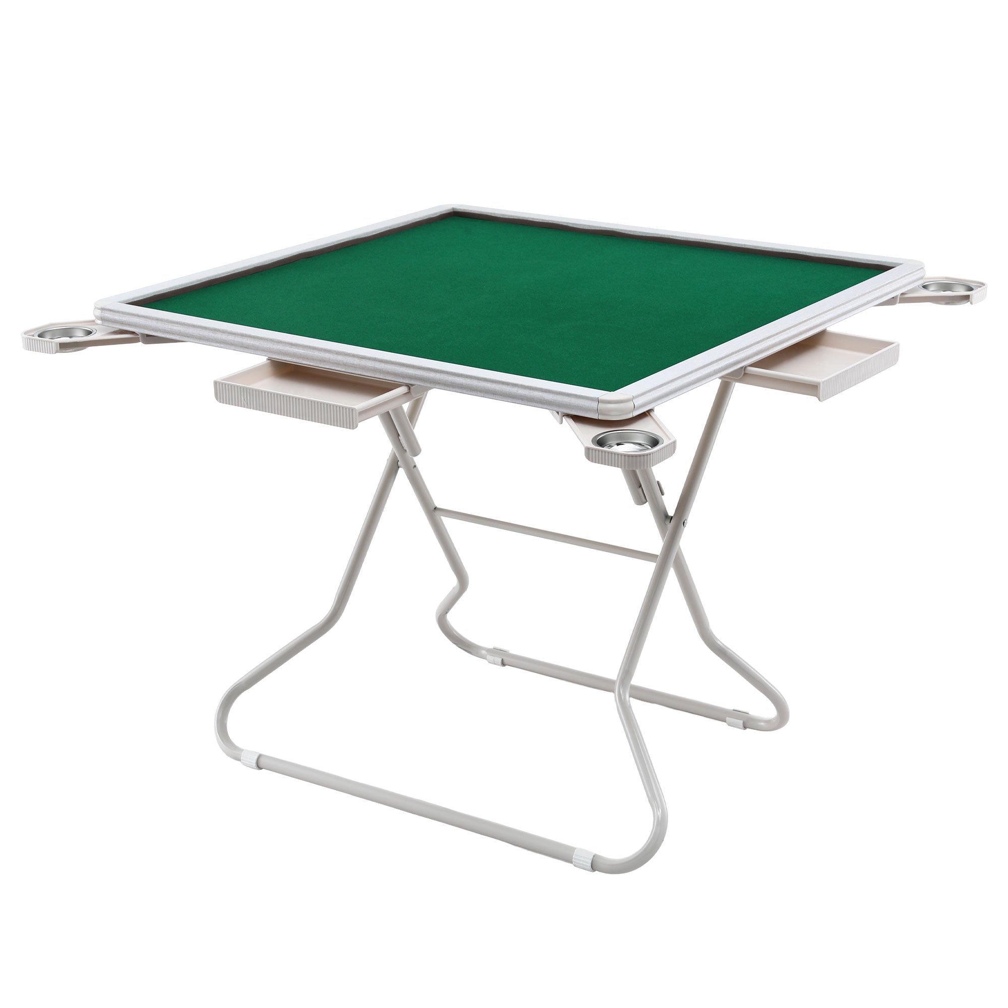 Folding Mahjong Table for Home with 4 Drawers and Cup Holders Green SOCCER-88MJ-FOLD-WH