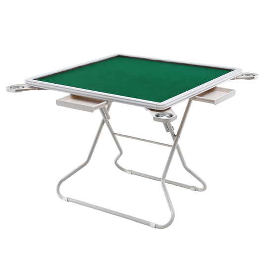 Folding Mahjong Table for Home with 4 Drawers and Cup Holders Green SOCCER-88MJ-FOLD-WH
