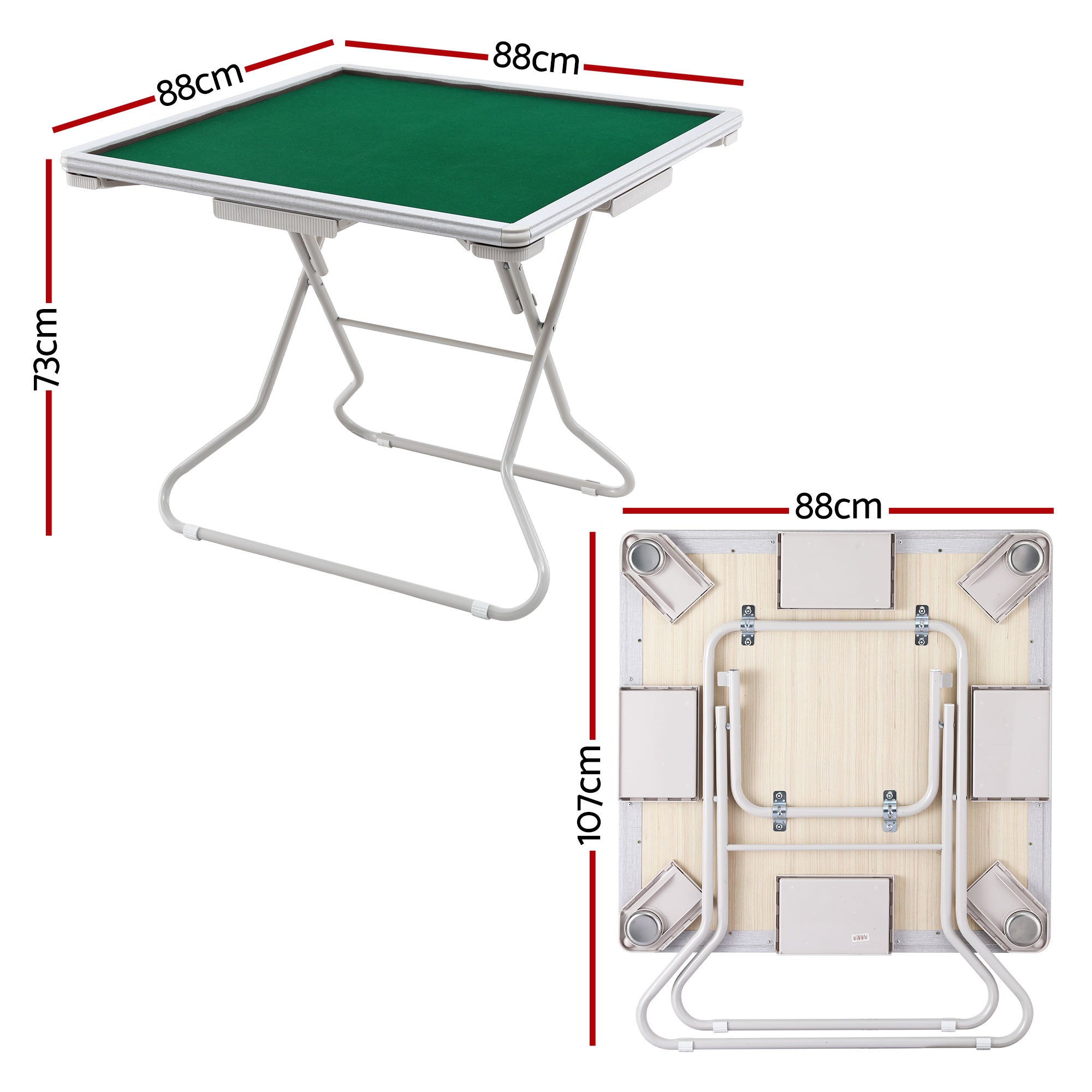 Folding Mahjong Table for Home with 4 Drawers and Cup Holders Green SOCCER-88MJ-FOLD-WH