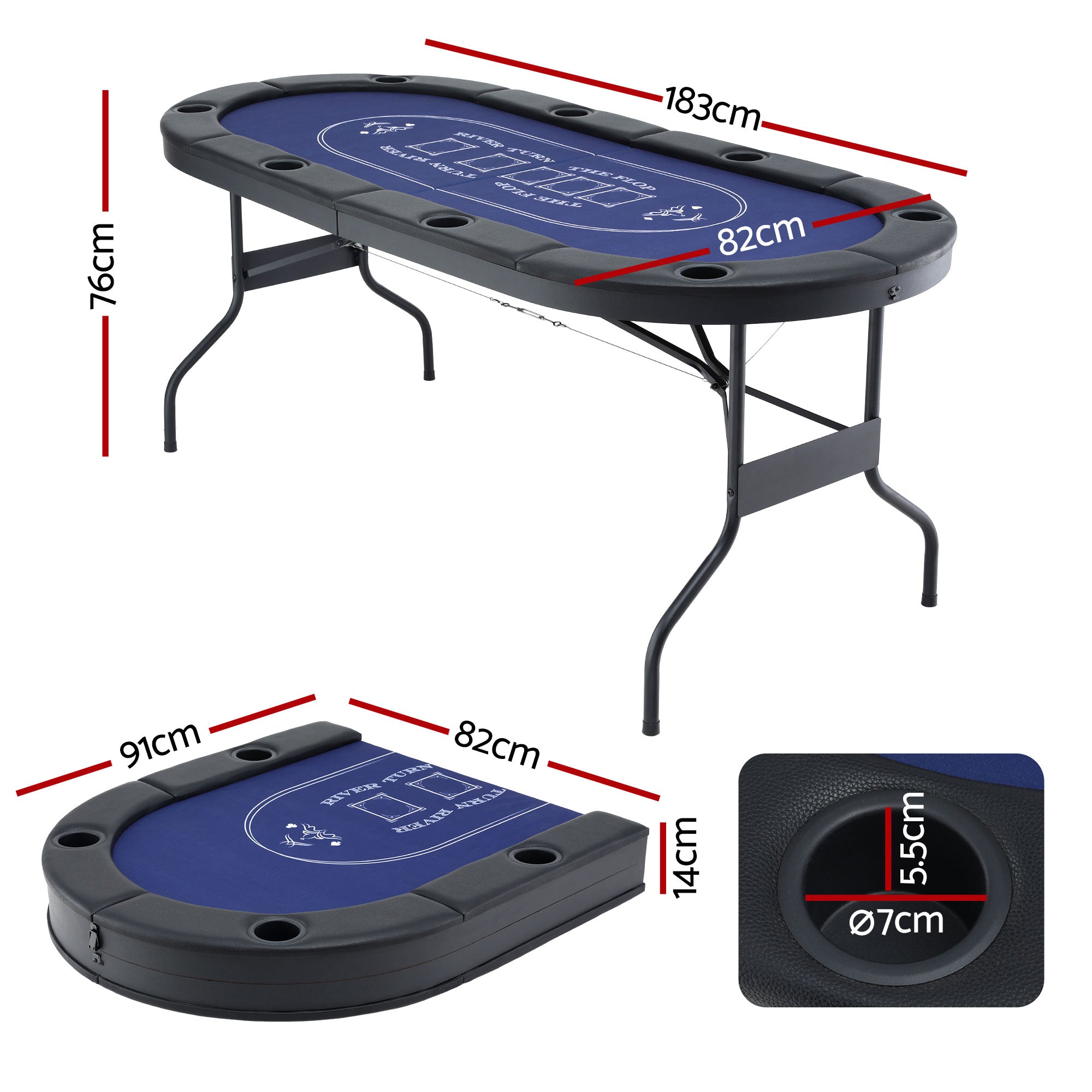 Poker Table Top Folding Poker Table 8 Player 183cm SOCCER-8POK-FOLD-BL