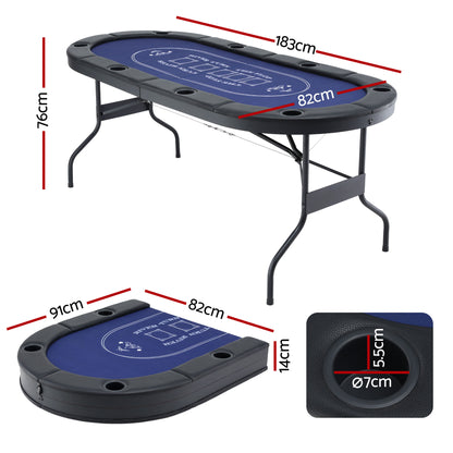 Poker Table Top Folding Poker Table 8 Player 183cm SOCCER-8POK-FOLD-BL