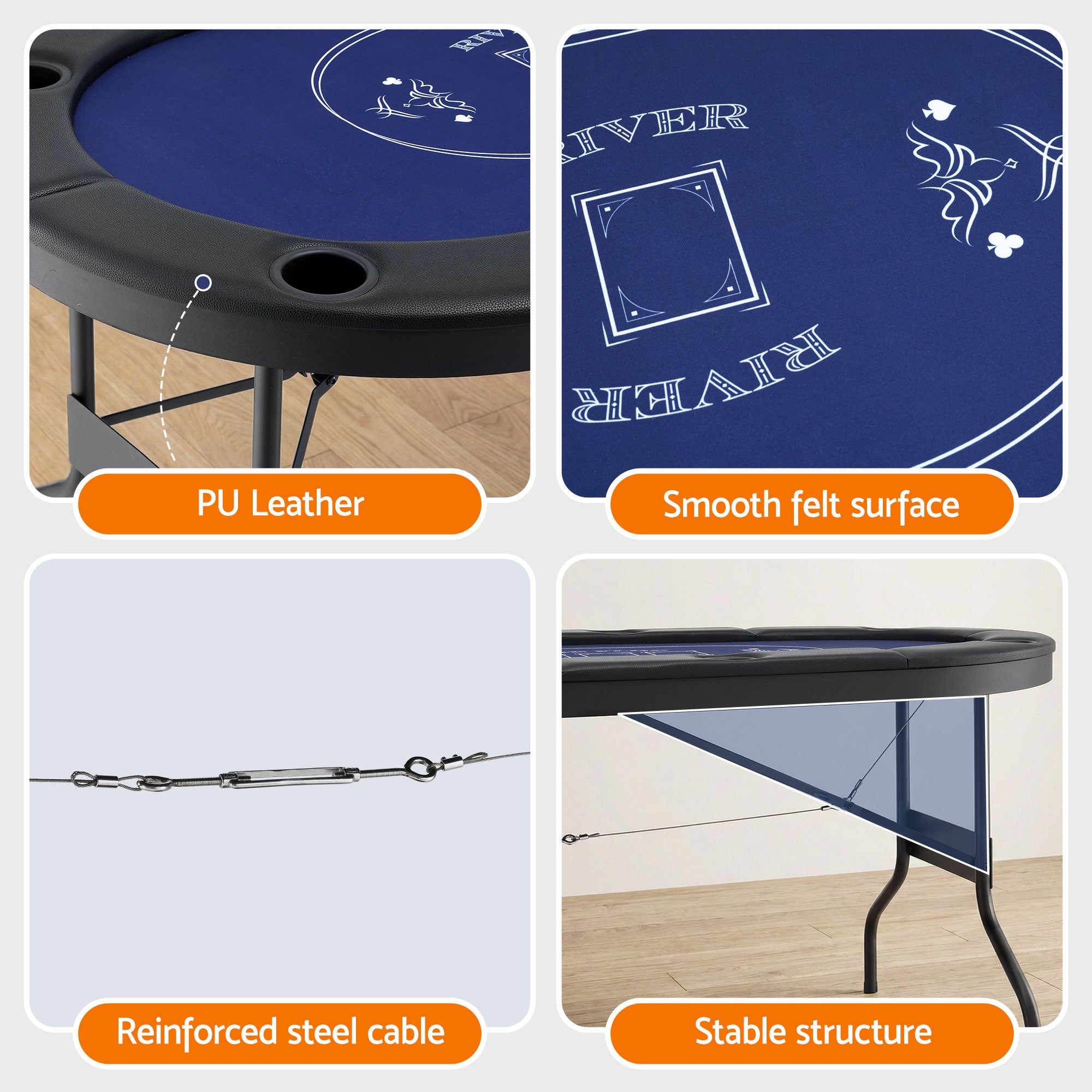 Poker Table Top Folding Poker Table 8 Player 183cm SOCCER-8POK-FOLD-BL
