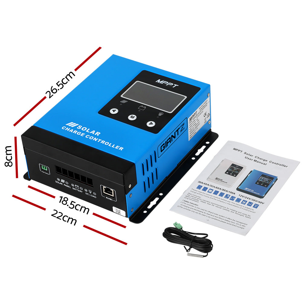 Giantz 60A MPPT Solar Charge Controller Auto 12V/24V/36V/48V Battery Regulator SOLAR-CC4-1248-60A-BU