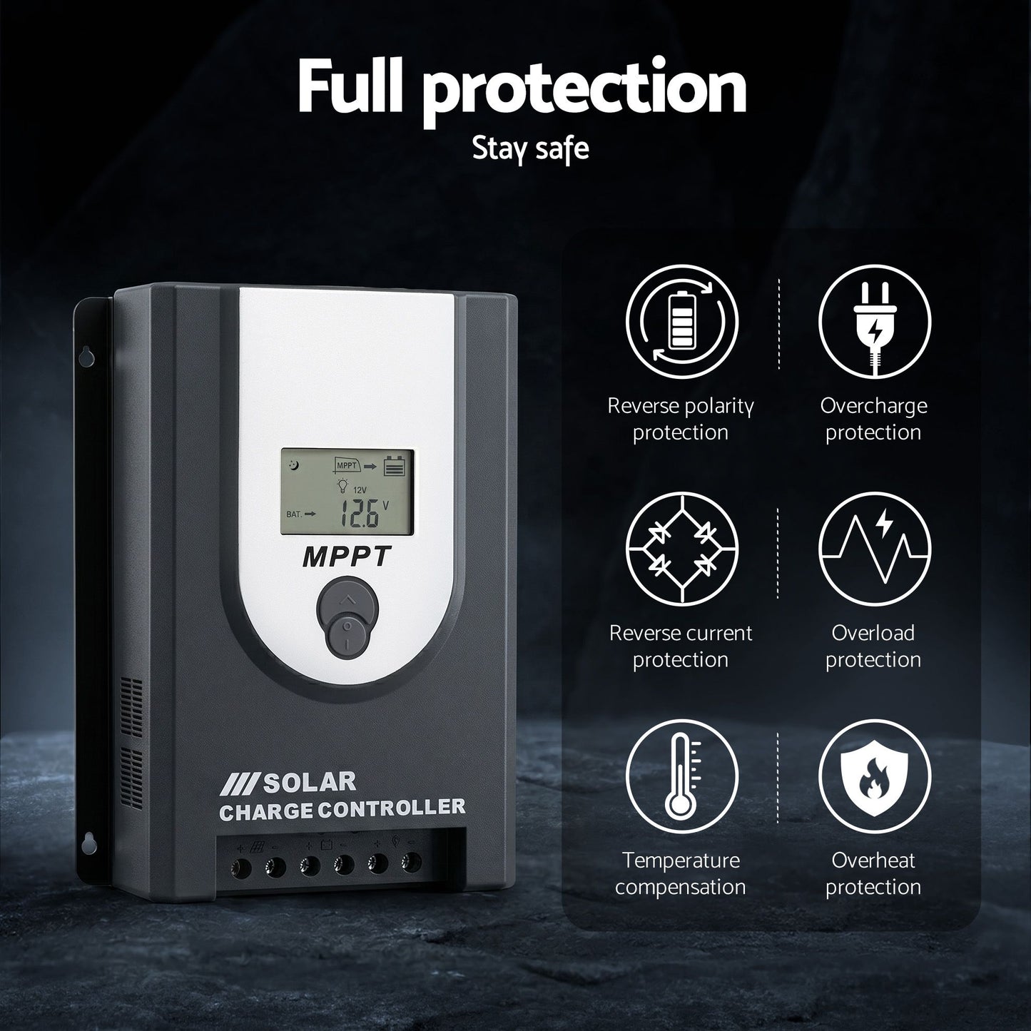 Giantz 50A MPPT Solar Charge Controller Auto 12V/24V Battery Regulator Bluetooth SOLAR-CC50A-GY