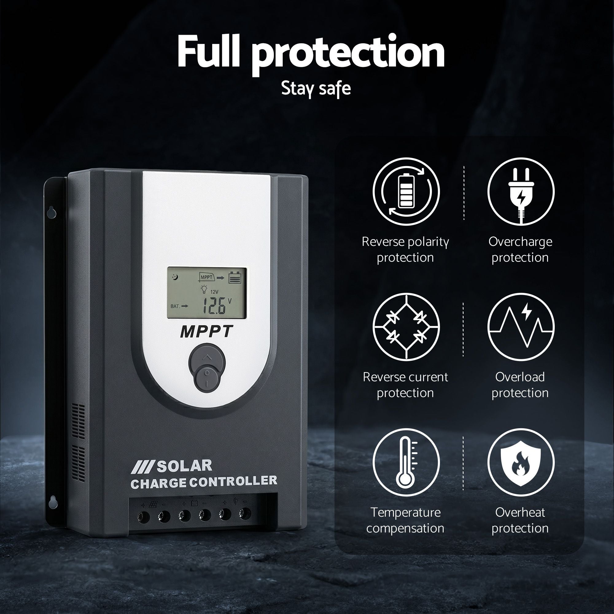 Giantz 50A MPPT Solar Charge Controller Auto 12V/24V Battery Regulator Bluetooth SOLAR-CC50A-GY