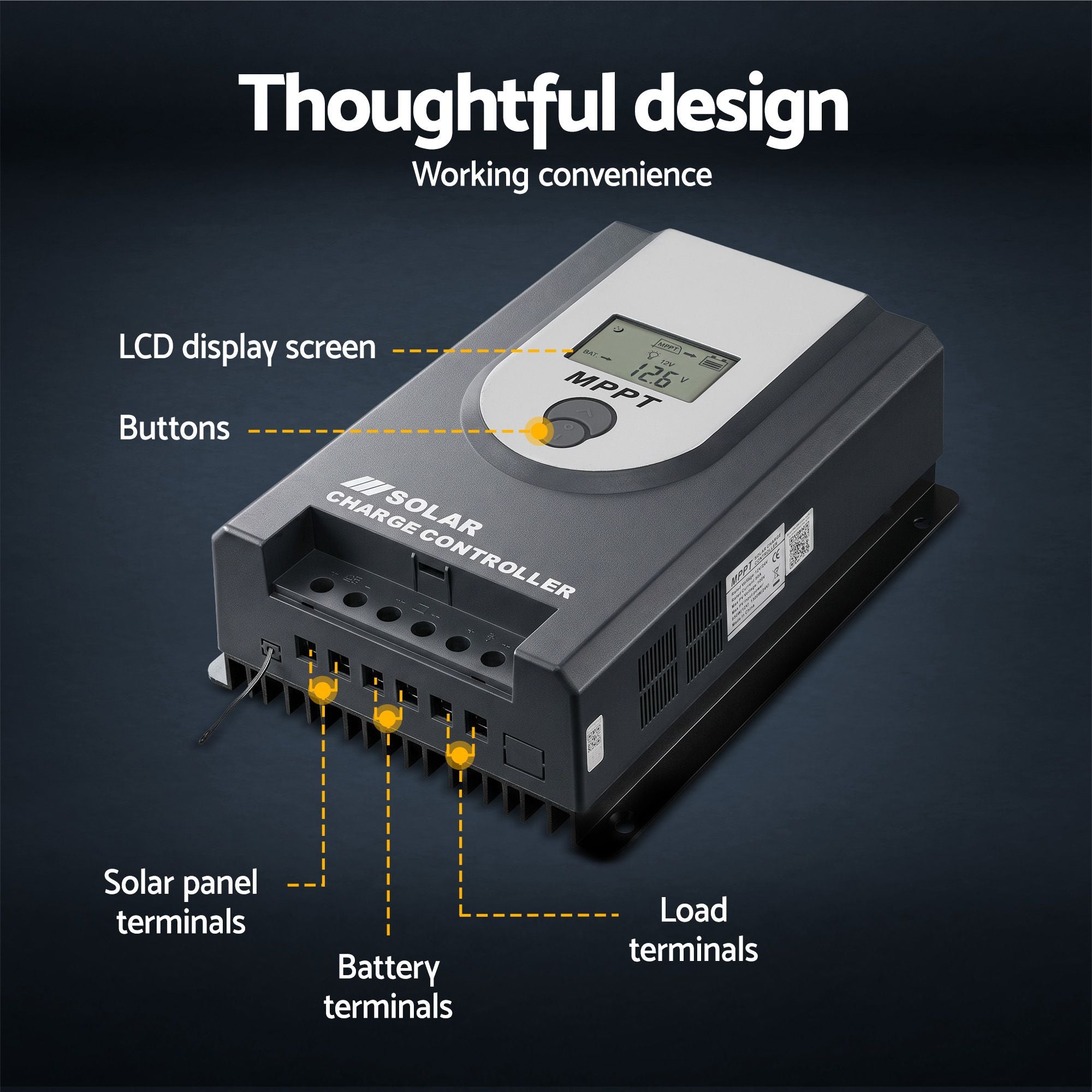 Giantz 50A MPPT Solar Charge Controller Auto 12V/24V Battery Regulator Bluetooth SOLAR-CC50A-GY