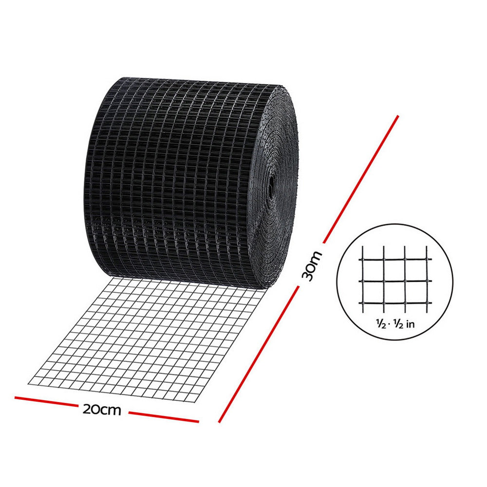 Gardeon 20cm x 30M Solar Panel Bird Guard Mesh Critter Guard Roll Kit with Rust-Proof PVC Coating SOLAR-MESH-30M-BK