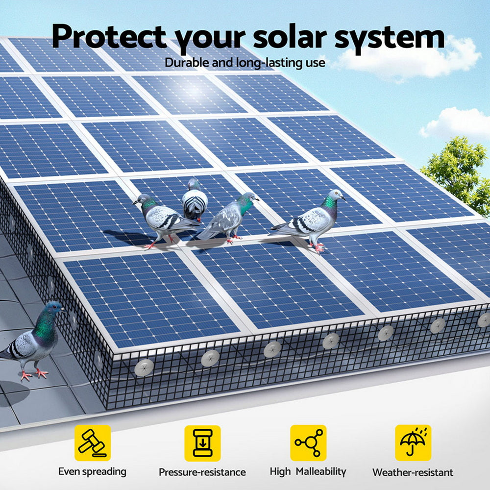 Gardeon 20cm x 30M Solar Panel Bird Guard Mesh Critter Guard Roll Kit with Rust-Proof PVC Coating SOLAR-MESH-30M-BK