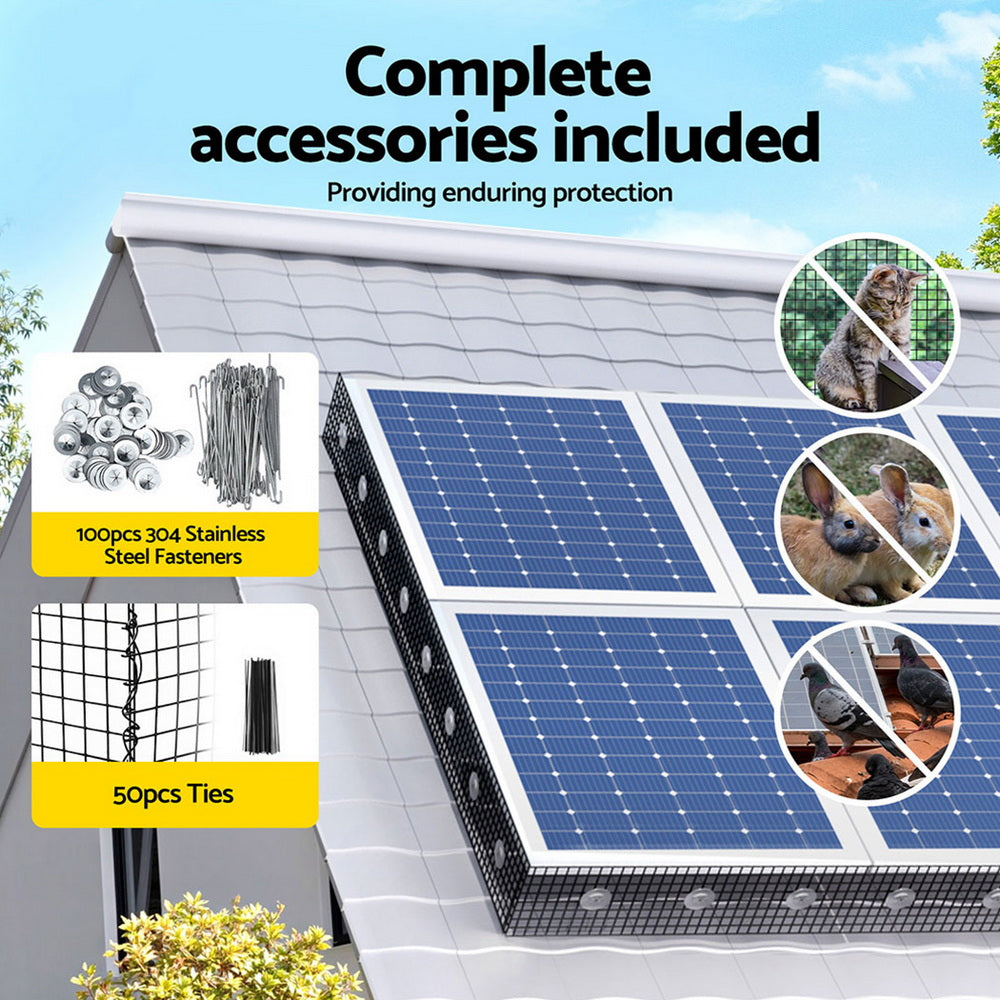 Gardeon 20cm x 30M Solar Panel Bird Guard Mesh Critter Guard Roll Kit with Rust-Proof PVC Coating SOLAR-MESH-30M-BK