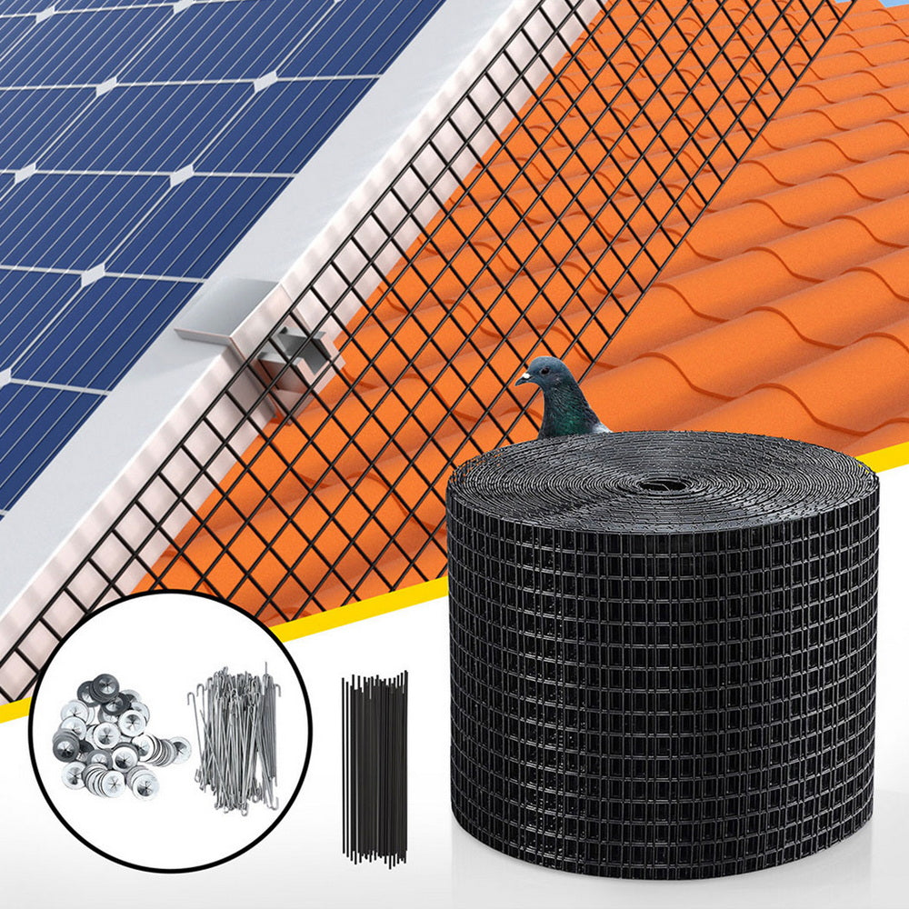 Gardeon 20cm x 30M Solar Panel Bird Guard Mesh Critter Guard Roll Kit with Rust-Proof PVC Coating SOLAR-MESH-30M-BK