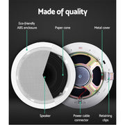 2 x 6" In Ceiling Speakers Home 80W Speaker Theatre Stereo Outdoor Multi Room SPK-CEILING-MSR127