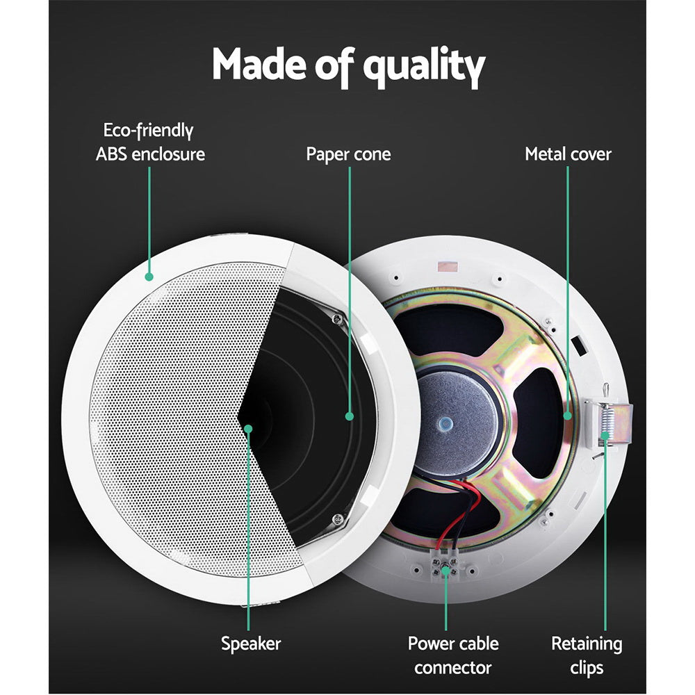 2 x 6" In Ceiling Speakers Home 80W Speaker Theatre Stereo Outdoor Multi Room SPK-CEILING-MSR127