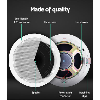 2 x 6" In Ceiling Speakers Home 80W Speaker Theatre Stereo Outdoor Multi Room SPK-CEILING-MSR127