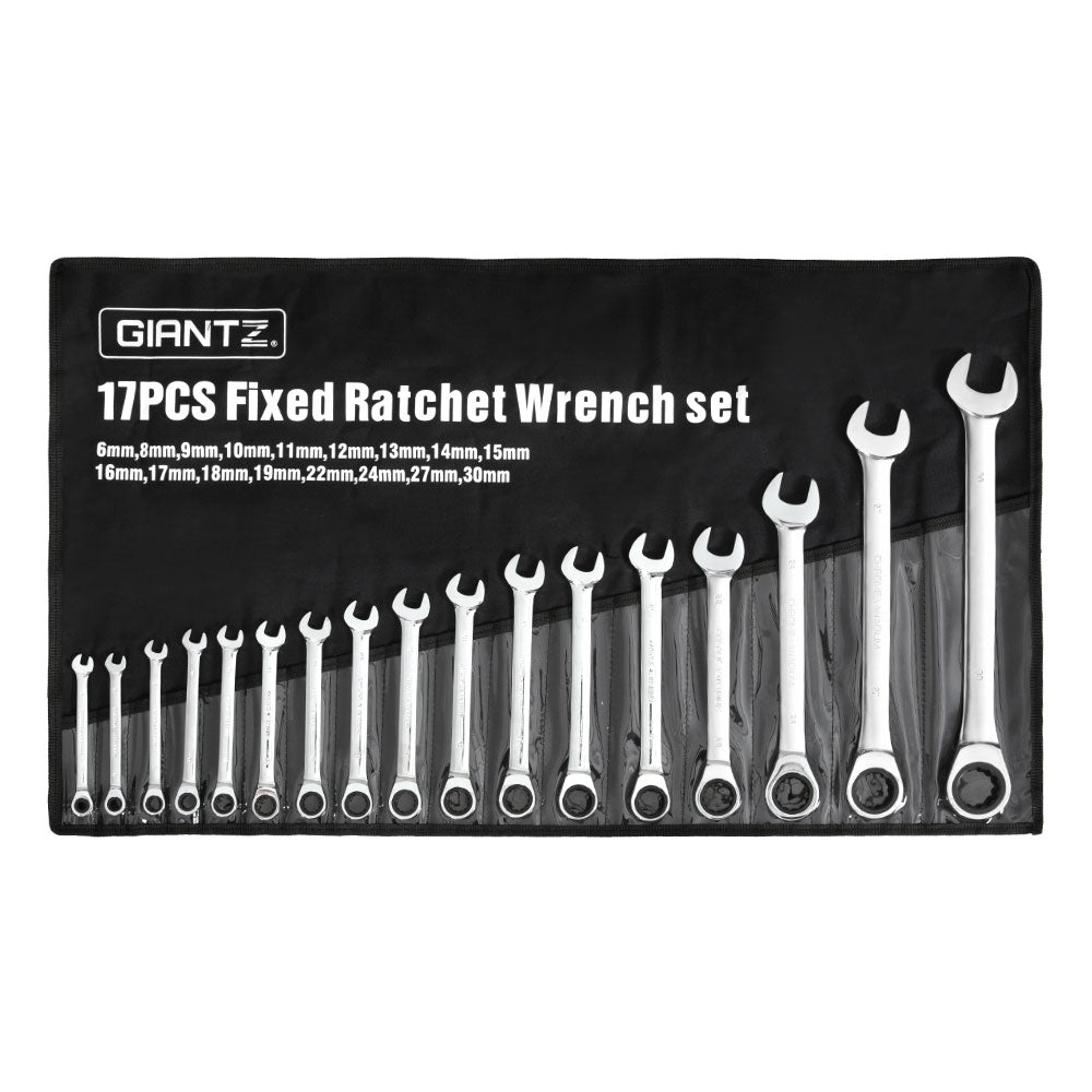 Giantz 17pcs Ratchet Spanner Set Metric 6MM-30MM SPN-630-OE17-SL