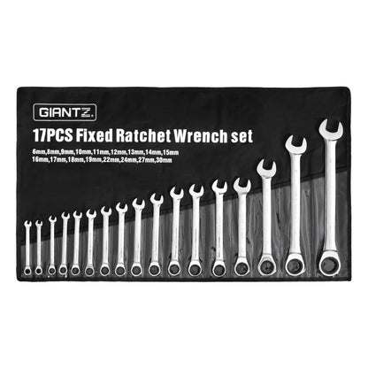 Giantz 17pcs Ratchet Spanner Set Metric 6MM-30MM SPN-630-OE17-SL