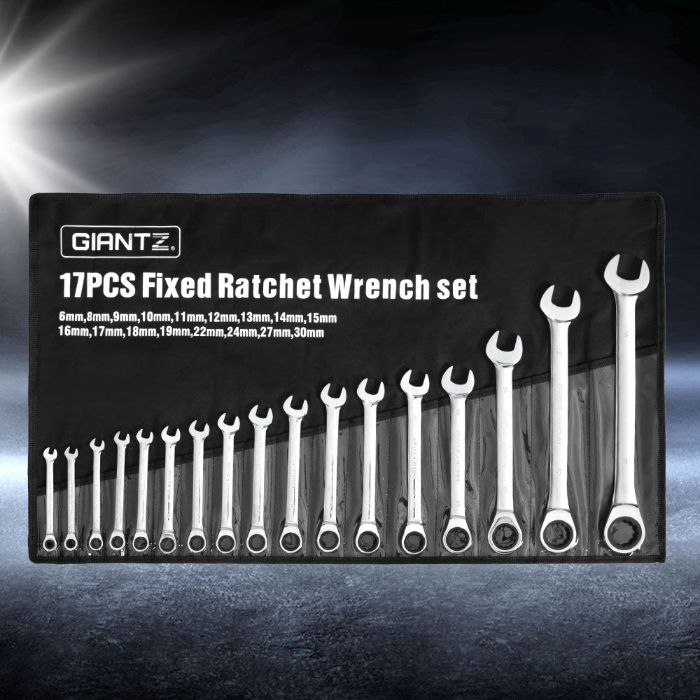Giantz 17pcs Ratchet Spanner Set Metric 6MM-30MM SPN-630-OE17-SL