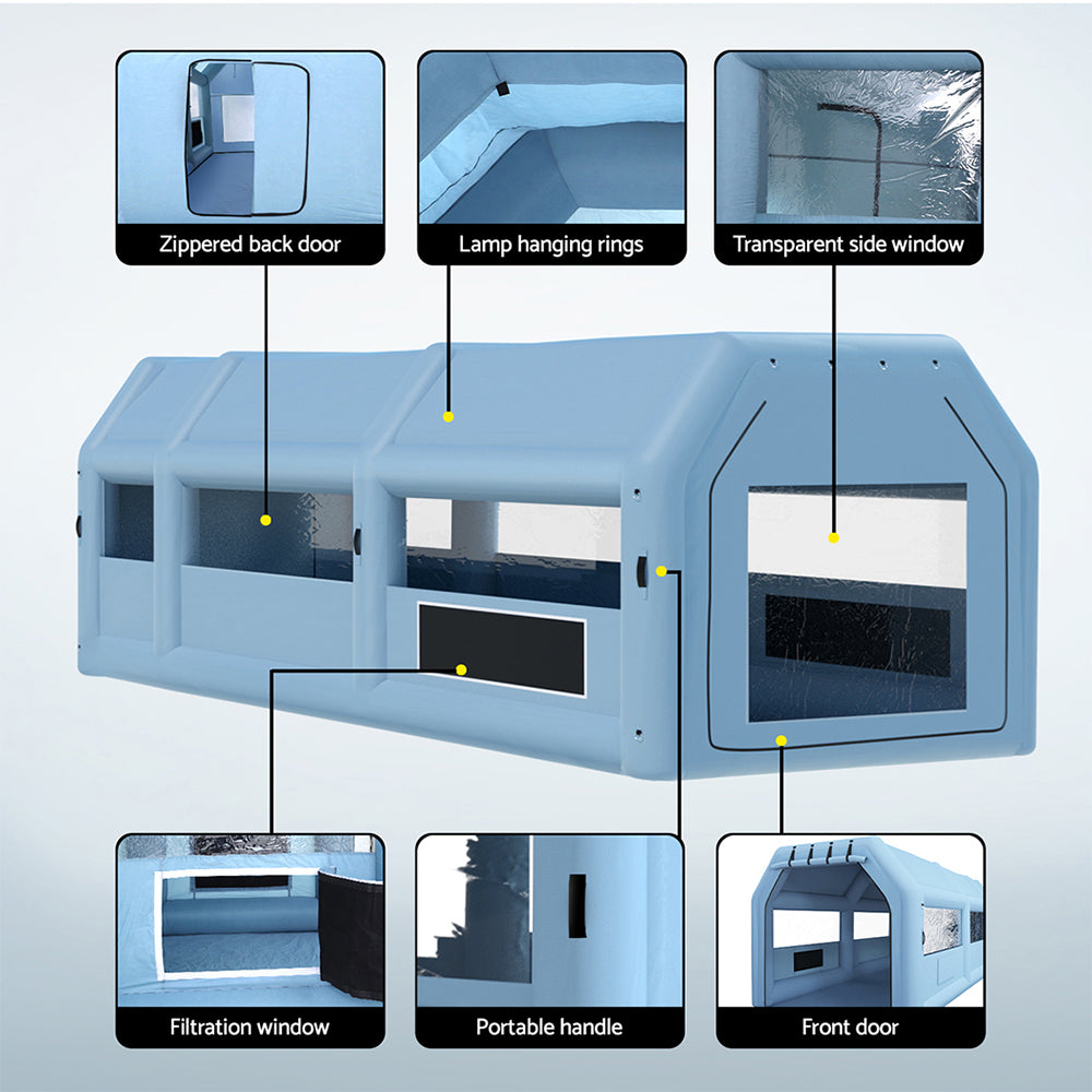 Giantz Inflatable Spray Booth 10X5M Car Paint Tent Filter System 2 Blowers SPRAY-BOOTH-10X5-BL-ABC