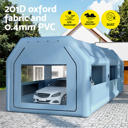Giantz Inflatable Spray Booth 10X5M Car Paint Tent Filter System 2 Blowers SPRAY-BOOTH-10X5-BL-ABC