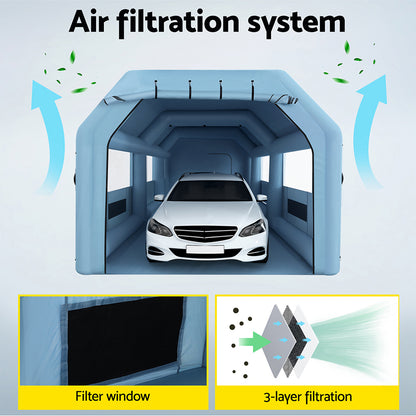 Giantz Inflatable Spray Booth 10X5M Car Paint Tent Filter System 2 Blowers SPRAY-BOOTH-10X5-BL-ABC