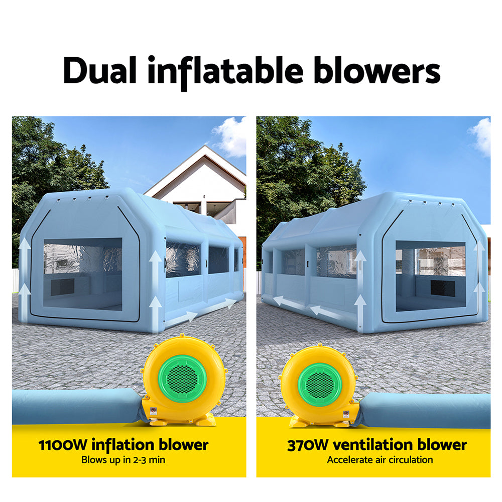 Giantz Inflatable Spray Booth 10X5M Car Paint Tent Filter System 2 Blowers SPRAY-BOOTH-10X5-BL-ABC