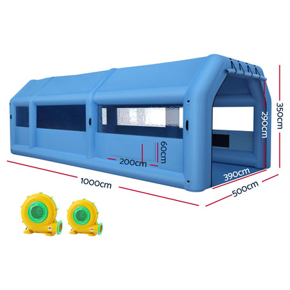 Giantz Inflatable Spray Booth Car Paint Tent 1000X500X350cm 2 Blowers Filter Mobile Garage Workstation SPRAY-BOOTH-10X5-NB-ABC