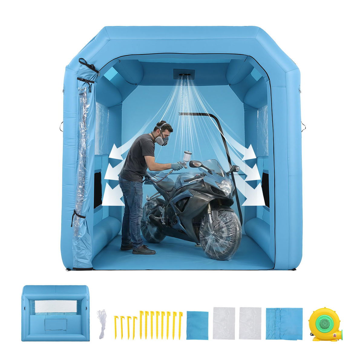Giantz Inflatable Paint Booth 2.5X2.5X3M Inflatable Spray Booth with 550W Powerful Blower and Air Filter SPRAY-BOOTH-3X2.5-BL