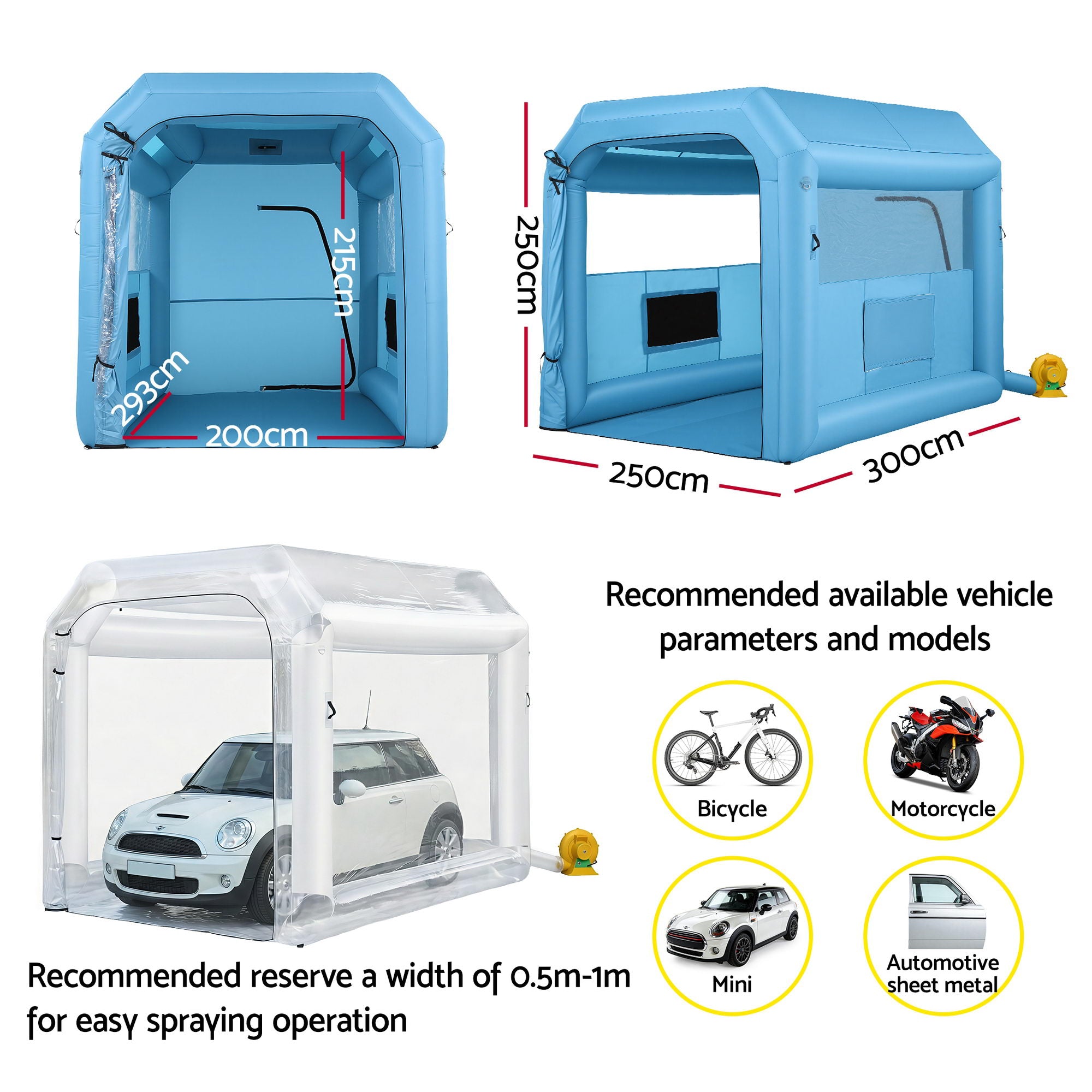 Giantz Inflatable Paint Booth 2.5X2.5X3M Inflatable Spray Booth with 550W Powerful Blower and Air Filter SPRAY-BOOTH-3X2.5-BL